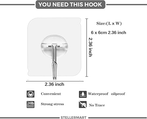 Miniatura 2 de Easenest Ganchos adhesivos de pared para baño, cocina, paquete de 20 ganchos adhesivos resistentes sin clavos con ganchos de acero inoxidable,