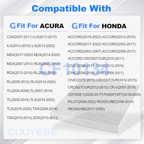 Image of Cabin Air Filter With Activated Carbon,For Honda Accord Civic CRV Pilot Odyssey Ridgeline,For Acura TL MDX TSX RDX ZDX ILX,Replacement For CF10134 CP134 10134