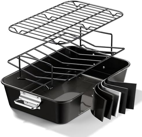Turkey Roasting Pan with Rack Non stick Carbon Steel Roaster 16x1...