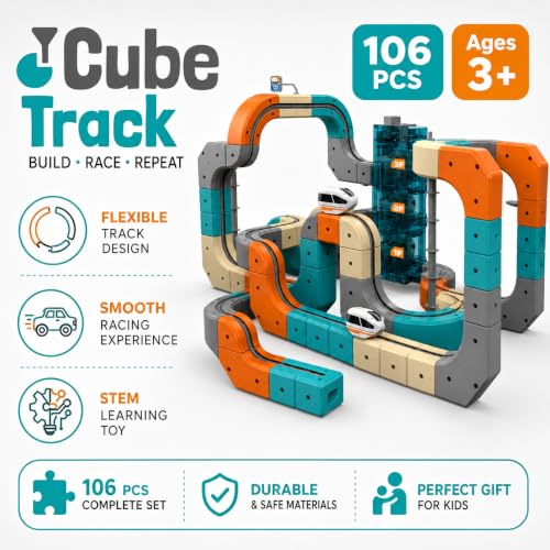 Race Track Toy for Kids Ages 14+, 106 PCS DIY Modular Cube Track Car Set with Elevator Tower & 2 Mini Cars, STEM Building Toys for Boys Girls, Toddler Car Track Toys for Indoor Play, Birthday Gifts - Image 4