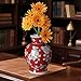 YJSQOEOE Vintage Chinoiserie Floral Ceramic Vase, Large Rustic Pottery Vases for Living Room, Entryway, Dining Table Centerpiece, Farmhouse Home Décor, Floor or Tabletop Flower Vase, (Red)