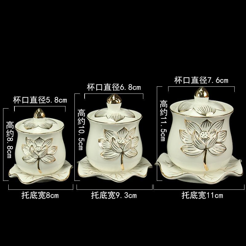 Mascot Desktop Decoration Buddhist Utensils Religious Pray Sacrificial Supplies 佛具用品陶瓷描金莲花杯供水杯净水杯观音供水三连杯佛前圣水杯 1Pcs(汉白玉招财杯（哑光）)