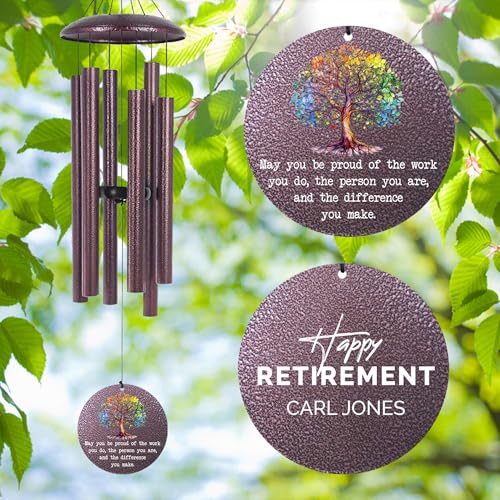 Image of ASTARIN 2025 New Retirement Gifts, Best Wishes for Retire Friends, Personalized Wind Chimes, Happy Retirement Gift for Teacher Co-Workers Grandma Women Men, Inside Garden Decorations