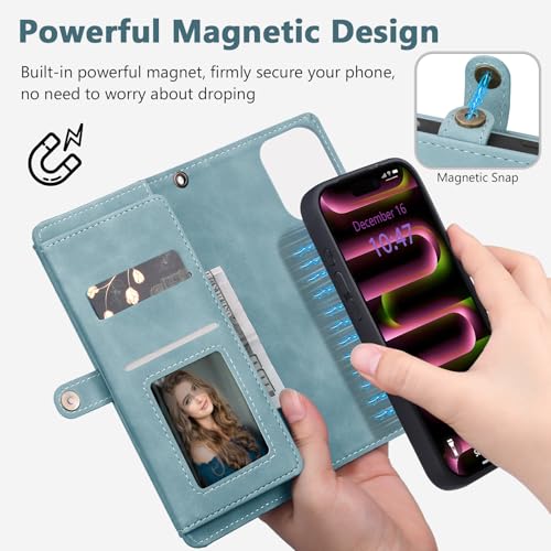 BLISLIAR Wallet Case for iPhone 16 Pro with Card Holder/Crossbody Wallet/Strap| RFID Blocking | Magnetic | Kickstand | Detachable | PU Leather Phone Case for iPhone 16 Pro,6.3 in,Blue by BLISLIAR - Used condition - Image 8