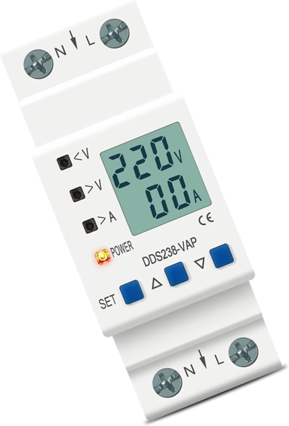 DDS238-VAP 63A 80A 110V 230V Din Rail Adjustable Over Under Voltage Protector with Current Limit Protection Kwh Meter 1Pcs(80A Bottom input)
