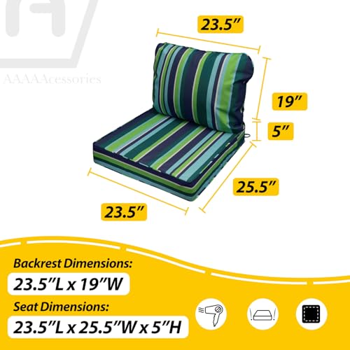 Image of AAAAAcessories Outdoor Seat Cushions for Chairs, Fade-Resistant, Waterproof Patio Furniture Replacement Cushions, 23.5 inch x 25.5 inch x 5 inch + 23.5 inch x 19 inch, Stormy Teal Coastal Stripe