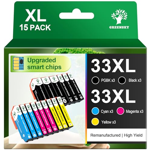 GREENSKY Multipack Druckerpatronen Kompatibel für Epson 33XL Kompatibel für Epson xp 7100 druckerpatronen für XP-540 XP-530 XP-640 XP-830 XP-900 XP-645 XP-635 XP-630（15er-Pack）