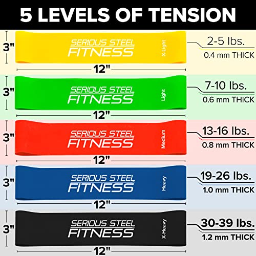 Image of Serious Steel Fitness Mini Resistance Loop Bands | Rehab and Prehab Stretch Bands | 12 inch Exercise Workout Bands (Sets of 5 Pack and Sets of 10 Pack Trainer Options Available!)