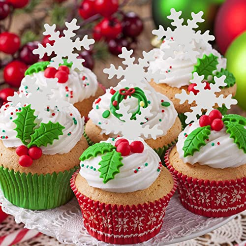 Morofme 50Pcs White Edible Snowflake Cake Cupcake Topper, Edible Frozen Cake Topper, Winter Cupcake Topper, Edible Snowflake Cake Cupcake Decoration For Christmas Winter Frozen Theme Party Supplies #TOP3