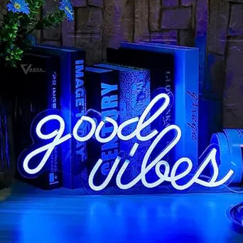 VNDRA Good Vibes Neon Sign, LED Neon Signs Neon Light for Wall Decor Bedroom Birthday Party Wedding Bar Pub Club Hotel led Light neonsign (L-30.5 and B-16) CM (Blue)