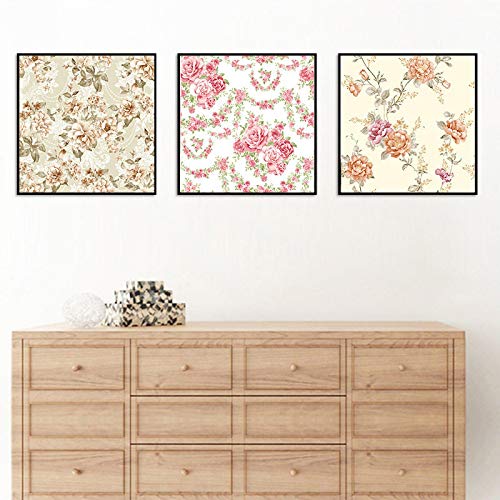 Lienzo nórdico de flores en acuarela para salón set de 3 cuadros retro sin marco 70x70 cm