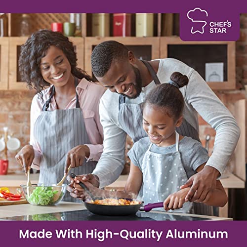 Chef's Star Pots And Pans Set Nonstick, Kitchen Cookware Sets, Aluminum Cooking Essentials 2 Sets Of 11 Pieces Purple #TOP4