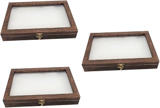 SOLUSTRE Jewelry Display Case 3pcs Box Specimen Display Box Glass Jewelry Display case Jewelry Necklace Organizer Wood Glass