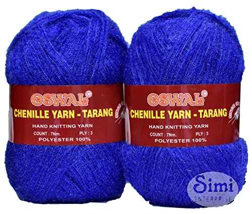 Image of OSWAL Knitting Wool Yarn, Soft Fancy Feather Wool Royal Blue 400 GMS Best Used with Knitting Needles, Soft Fancy Wool-QD Art-HFJ