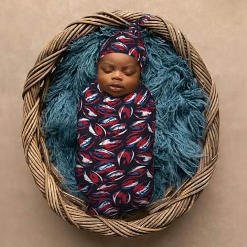 Image of Watercolor Rugbys Newborn Swaddle Blankets Hat Sets Soft Baby Receiving Blanket Swaddle Sack for Baby Shower Infant Boy Girl Gift