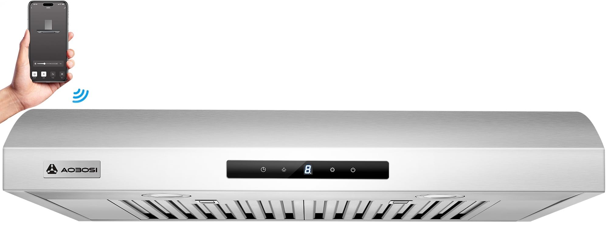 AAOBOSI Range Hood 30 Inch Under Cabinet Range Hood with Wi-Fi, 3 Ventilation Ways, App and Touch Control, Vent Hood for Silent Running,3 Speed Exhaust Fan,LED Lights, Baffle Filters
