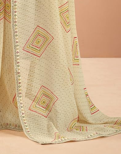 Image of SIRIL Women's Georgette Bandhani Printed, Embroidery Lace Saree With Unstitched Blouse Piece