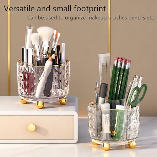 Image of GOTOBA Pen Holder for Desk, 6 Slots 360 Degree Rotating Desk Organizers - Pencil Pen Organizers for Desk - Pencil Holder for Desk - Pencil Cup Pot for Office School Home Art Supply (Transparent)
