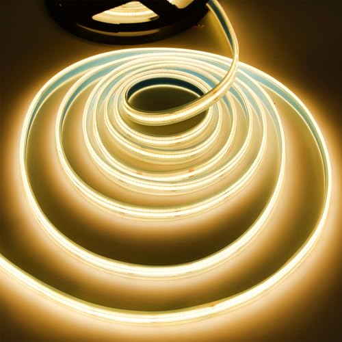 Image of SUYOOULIN LED Strip Lights 16.4ft AC110-130V Dimmable 30000LM 1200 LEDs COB Light Strips Tape Ribbon Waterproof IP68, 2 Times Brightness Than 12V COB Strip Lights(Warm White 3500K)
