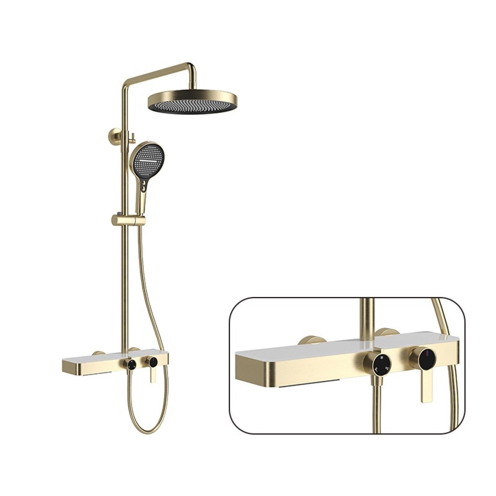 Fanjubei Third Function: Brushed Gold Bathroom All-Copper Multifunctional Hot And Cold Shower Set, Three-Function Brushed Gold Design