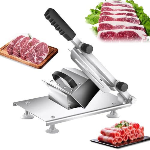 WADPP Manual Frozen Meat Slicer, Stainless Steel Food Cutter Machine, Adjustable Thickness Cleavers, for Deli Meat Cheese Fruit and Vegetable,L