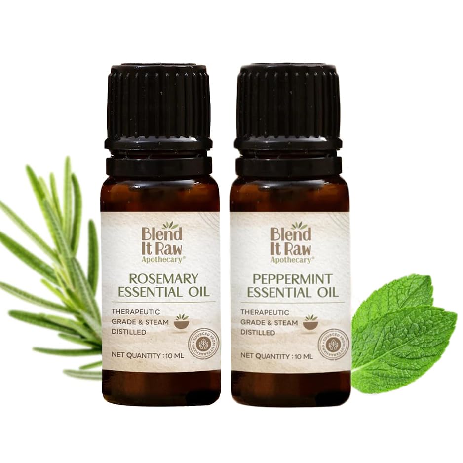 Rosemary Essential Oil & Peppermint Essential Oils 10ml each Combo | For Hair Growth & Aromatherapy | Pure Steam Distilled | 100% Pure & Natural – No Additives
