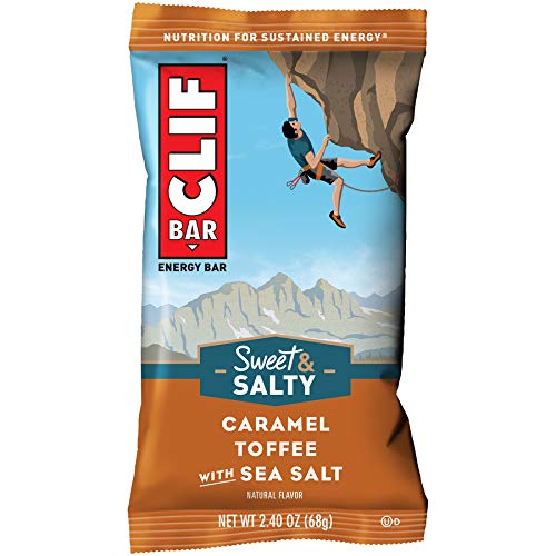 CLIF BARS - Sweet & Salty Energy Bars - Caramel Toffee with Sea Salt Flavor Made with Organic Oats - Plant Based Food - Vegetarian - Kosher (2.4 Ounce Protein Bars, 12 Count)