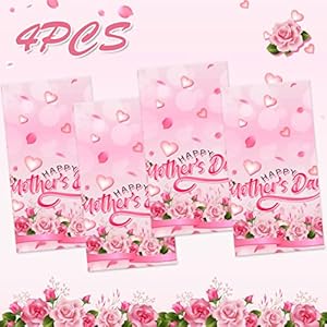 Happy Mothers Day Decorations Tablecloth 4 Pack Large Rectangle Pink Rose Mothers Day Table Covers for Mothers Day Outdoor Party Disposable Waterproof Plastic Tablecloth Happy Mothers Day Decorations Tablecloth 4 Pack Large Rectangle Pink Rose Mothers Day Table Covers for Mothers Day Outdoor Party Disposable Waterproof Plastic Tablecloth