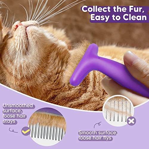 Fluffee Cat Brush, 3 In 1 Cat Shedding Brush For Indoor Cats, Cat Grooming Brush For Short Or Long Haired Cats With 3 Replaceable Combs, Cat Hair Comb For Removes Undercoats Tangles Loose Fur, Purple #TOP4