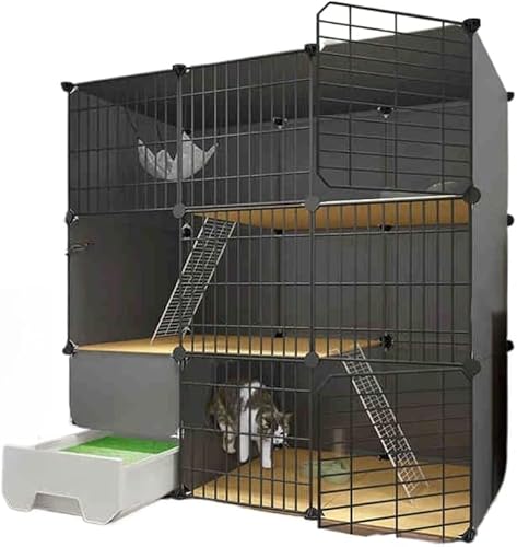KryZaro 3段猫ケージ トイレ付き 1-3匹用 猫ベビーサークル兼用 猫エンクロージャ 小動物・小型犬対応 運動空間確保 多頭飼い最適