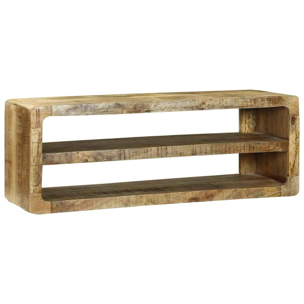 Mueble bajo para TV (madera maciza, mango marrón, 100 x 32 x 36 cm) | Mueble bajo resistente para sala de estar con dos compartimentos abiertos para dispositivos multimedia y decoración.