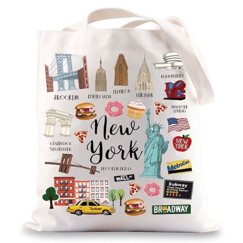BWWKTOP Sac Fourre-tout en Toile New York - Souvenir, Cadeau, Sac d'Épicerie et de Courses pour Voyages à New York