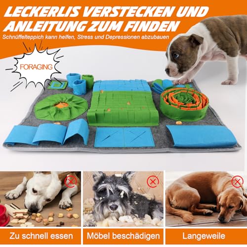 Schnüffelteppich für Hunde | 65*44cm | Hundespielzeug mit Anti-Rutsch | Waschbar | Extrem Material | Intelligenzspielzeug für Hunde | 10 Trainingselemente | 3 Schwierigkeitsstufen | Stressabbau