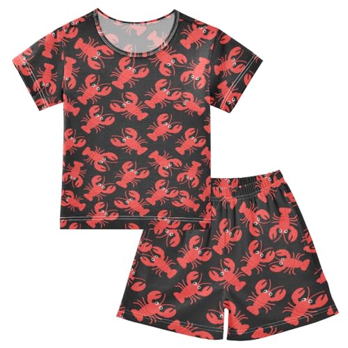 ALAZA Cartoon Lobster Red Black Pajamas Short Sleeve 2 Piece Sleepwear Top and Bottom Pajama Set Unisex