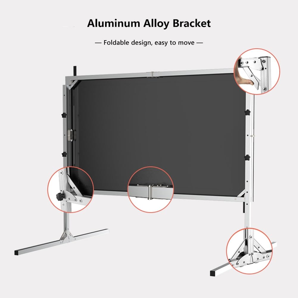Schermo per Proiettore Portatile da 100 120 pollici per Esterni con Supporto, Schermo Cinematografico Antipiega Pieghevole 4K HD per Casa, Campeggio(100" (4:3))