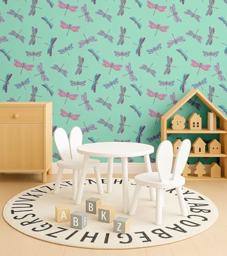 Papier peint libellule S4Sassy pour masquer un mur abîmé facilement