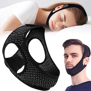 Anti Snoring Devices, Chin Strap for Sleeping, Adjustable Breathable Chin Strap for Men and Women Sleeping, Airflow Jaw Strap for Sleep Apnea – Black, 55CM