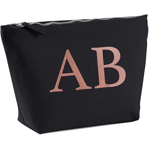Personalised Initials Make Up Bag Any Initial Cosmetic Toiletry Wash Accessory Pouch Custom Gift for Her Womens Girls (Metallic Rose Gold) Cover