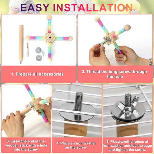 Image of Bird Stand Perch Toy, 360 Rotating Bird Perch Toy Cage Accessories Interactive Spinning Parakeet Wooden Exercise Wheel Parrot