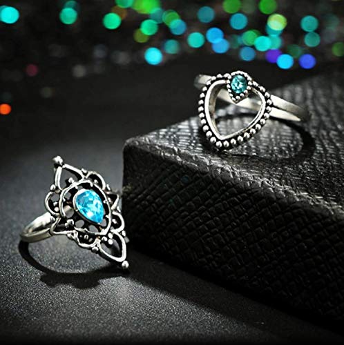 KIT ANÉIS FALANGE JOIAS PRATEADO TARTARUGA CRISTAL AZUL COM 13 ANEIS T5670