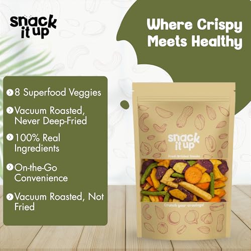 Image of Snack It Up Vacuum-Crisped Mix Vegetable Chips (90gm x 2) | Healthy Chips, Lightly Salted- Low Sodium | 8 Real Dehydrated Air Fried Healthy Vegetable Snacks |Guilt ‑Free & Low Oil , Non - GMO | Vegan, Plant Based, No Palm Oil Chips, Zero Preservatives Snacks for Kids /Adults | Healthy Chips, Lightly Salted Low Sodium, 8 Real Dehydrated Air Fried Healthy Vegetable Snacks, Guilt-Free & Low Oil, Non-GMO
