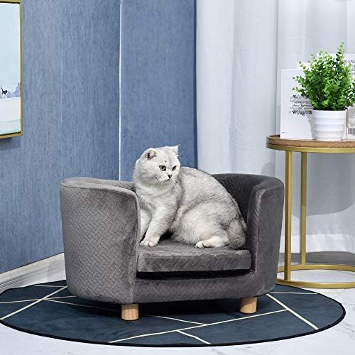PawHut Dog Sofa, Luxury Tub Shaped Pet Couch, Cat Kitten Bed with Removable Cushion, Wood Frame, High Back for Small Sized Dogs