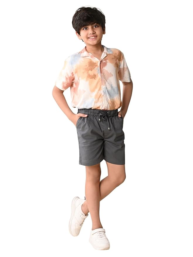 LILPICKS Boys Ombre Printed Shirt With Shorts Set (Multi Grey) at Rs. 186