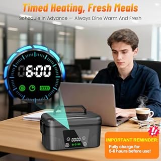 Cordless Electric Lunch Box for Adults, 18000mAh Rechargeable Heated Lunch Box Battery Powered with Scheduled Heating, 1.5L Portable Food Warmer, Bonus Ice Pack & Insulated Bag for Work, Office, Car
