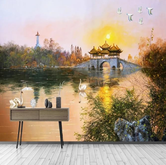 Papier peint photo lac pour masquer les imperfections du mur de salon