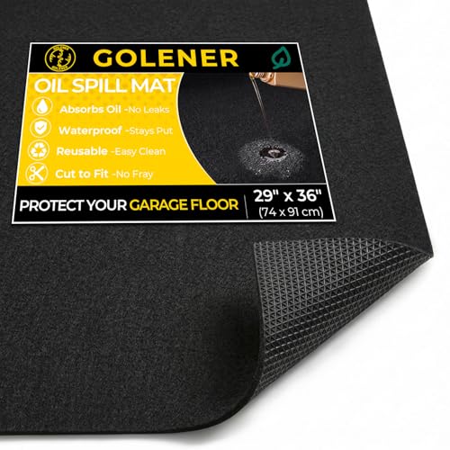 Golener Oil Spill Mat - Garage Floor Mat Absorbent Oil Pad Premium Maintenance Mat Waterproof Contain Liquid Protect Garage Surface from Spill & Stain Reusable Washable Durable Black 29x36