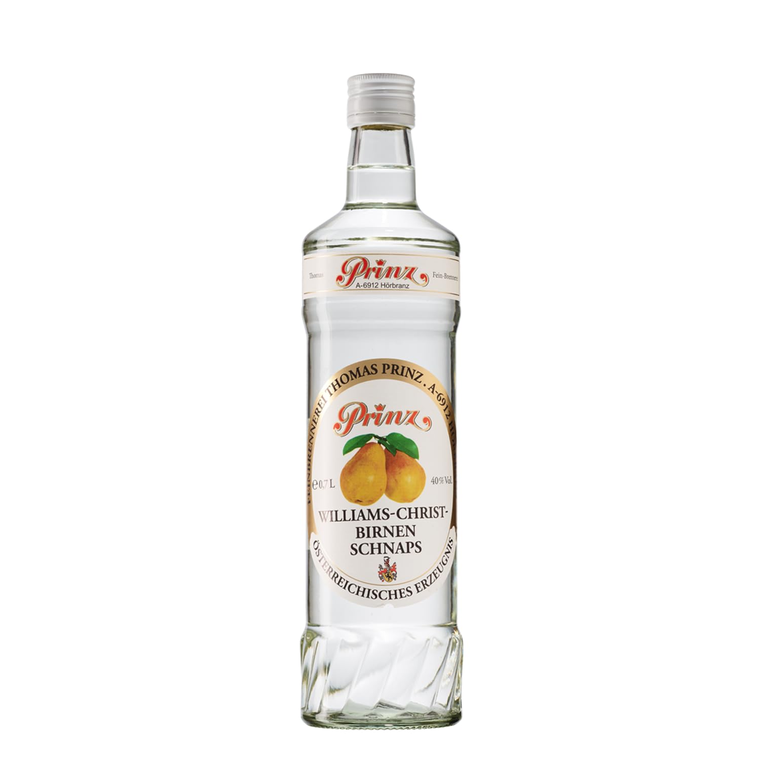 Prinz - Williams-Birnen Schnaps | Hochwertiger Schnaps mit gelben, saftigen Williams-Christbirnen | Geschmacksintensiv mit kräftigem Sortencharakter, 40% vol, 0.7 l