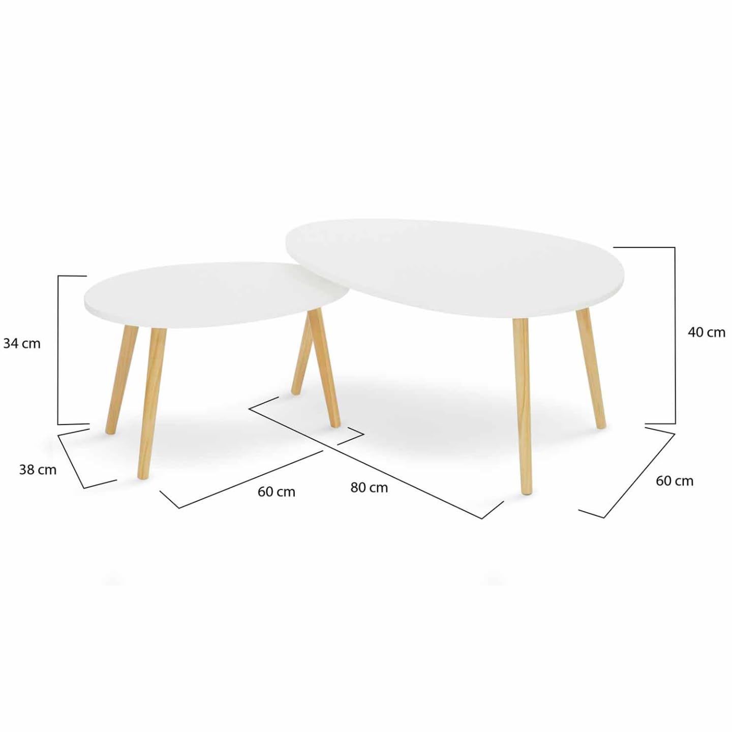 IDMarket - Lot de 2 Tables Basses gigognes Gaia laquées Blanc scandinave