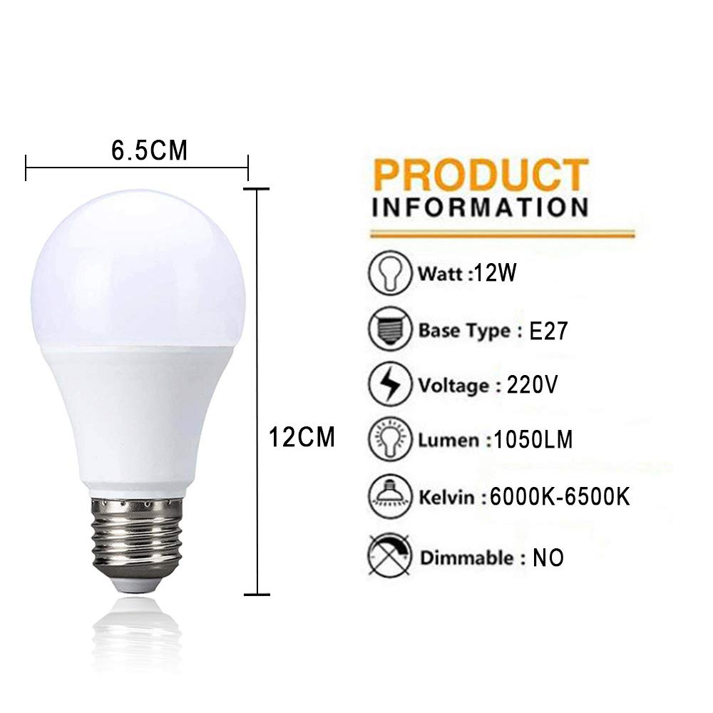 Genérico Bombilla LED de Rosca E27 de 12 W, luz Blanca fría (6000-6500 K), Equivalente a una Bombilla incandescente de 95 W, 1050 LM, Ahorro de energía (Paquete de 10)