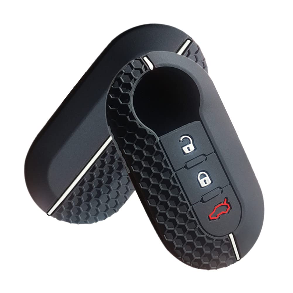 Coque Silicone Clé Fiat Juttzzei - 3 Boutons, Rouge, Design Nid D'abeille, Compatible Fiat 500 Etc.